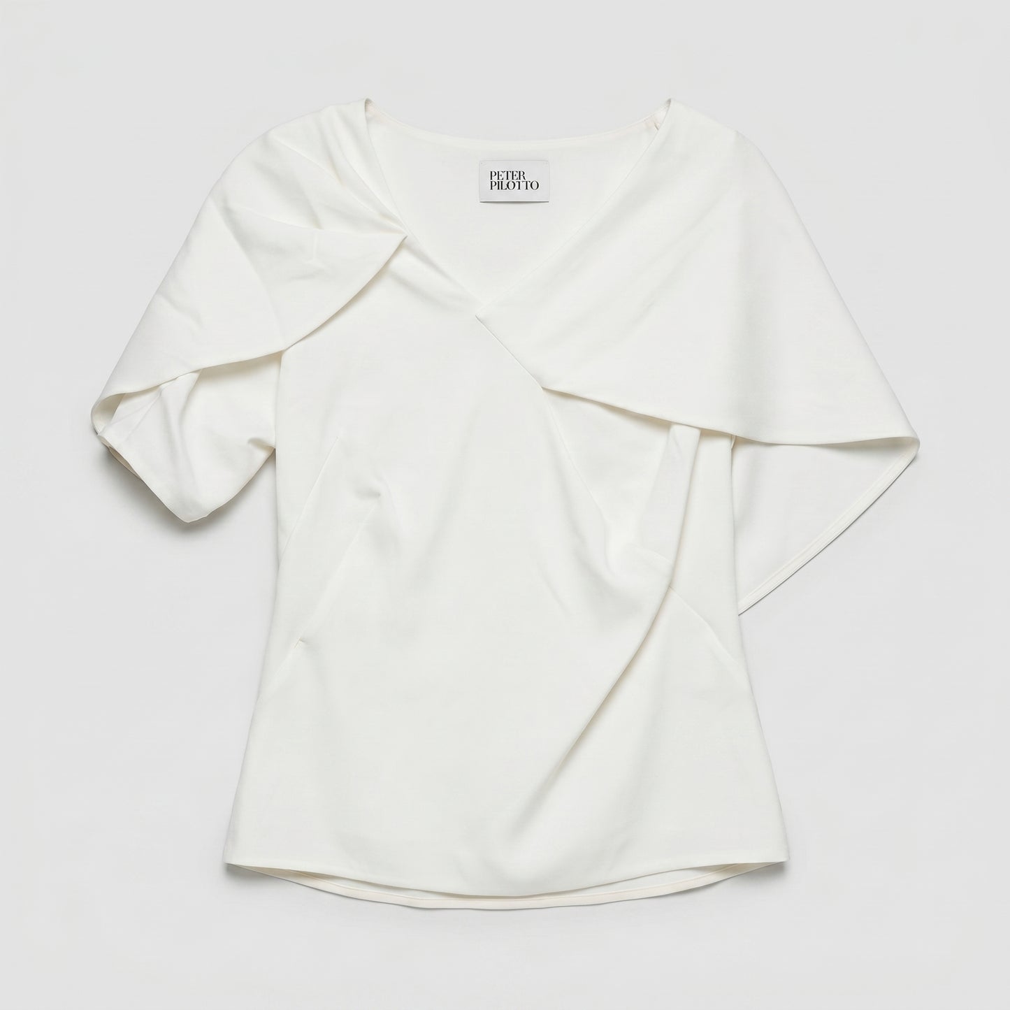 Elegant Draped White V-Neck Blouse