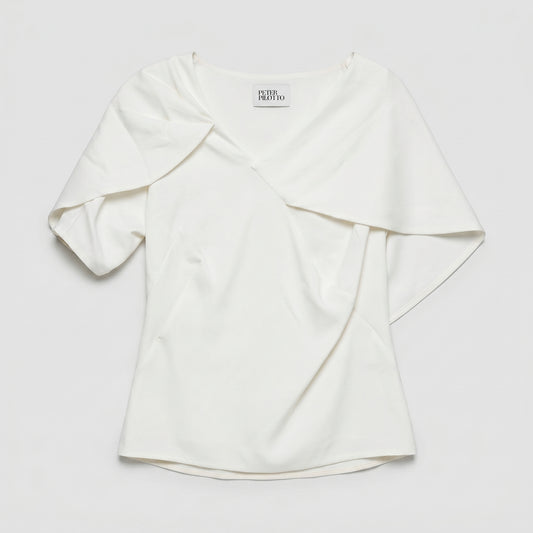 Elegant Draped White V-Neck Blouse