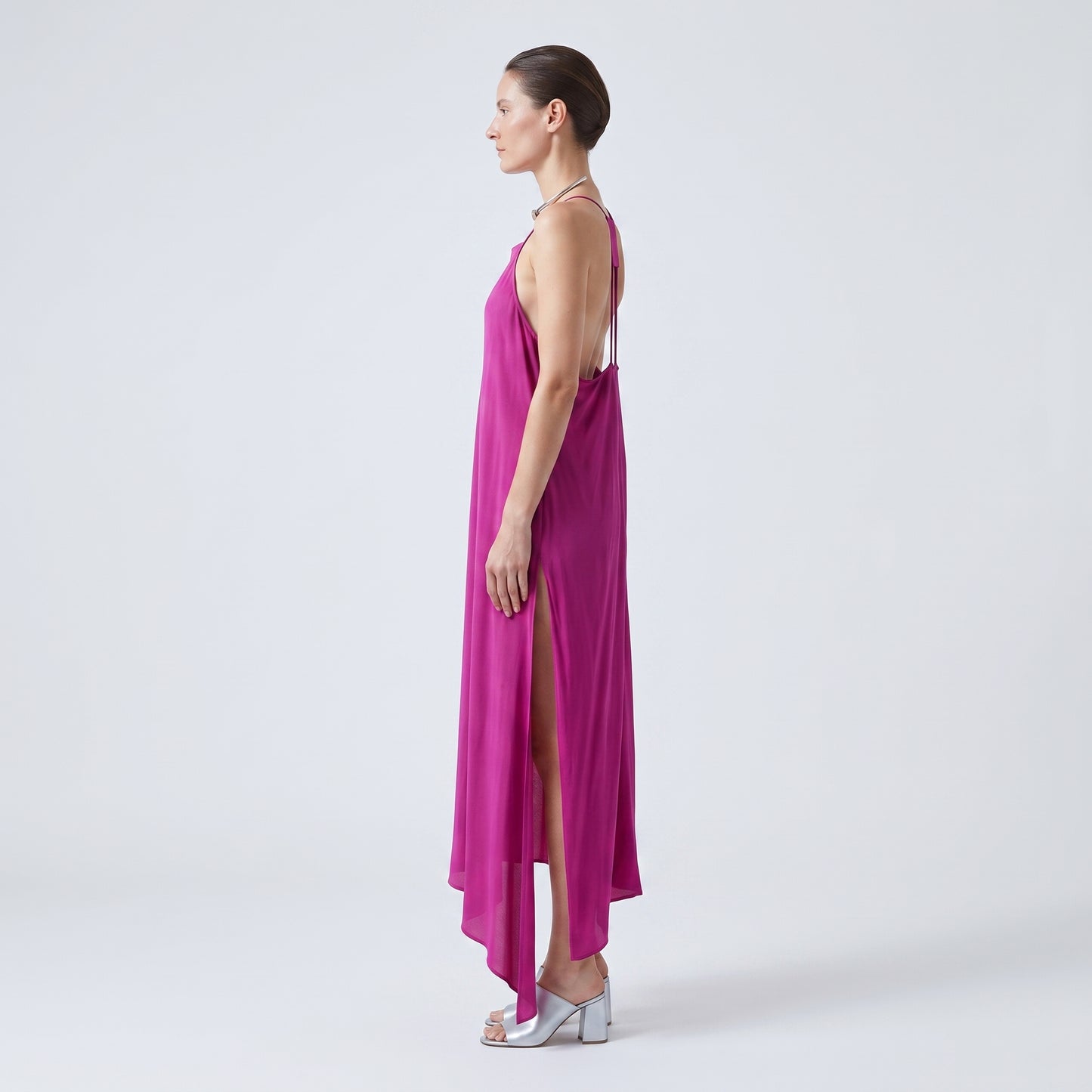 Magenta Asymmetric Halter Dress