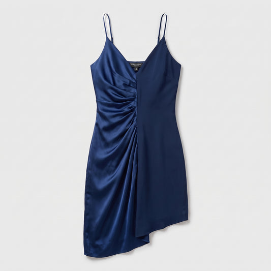 Satin Ruched Asymmetric Mini Dress
