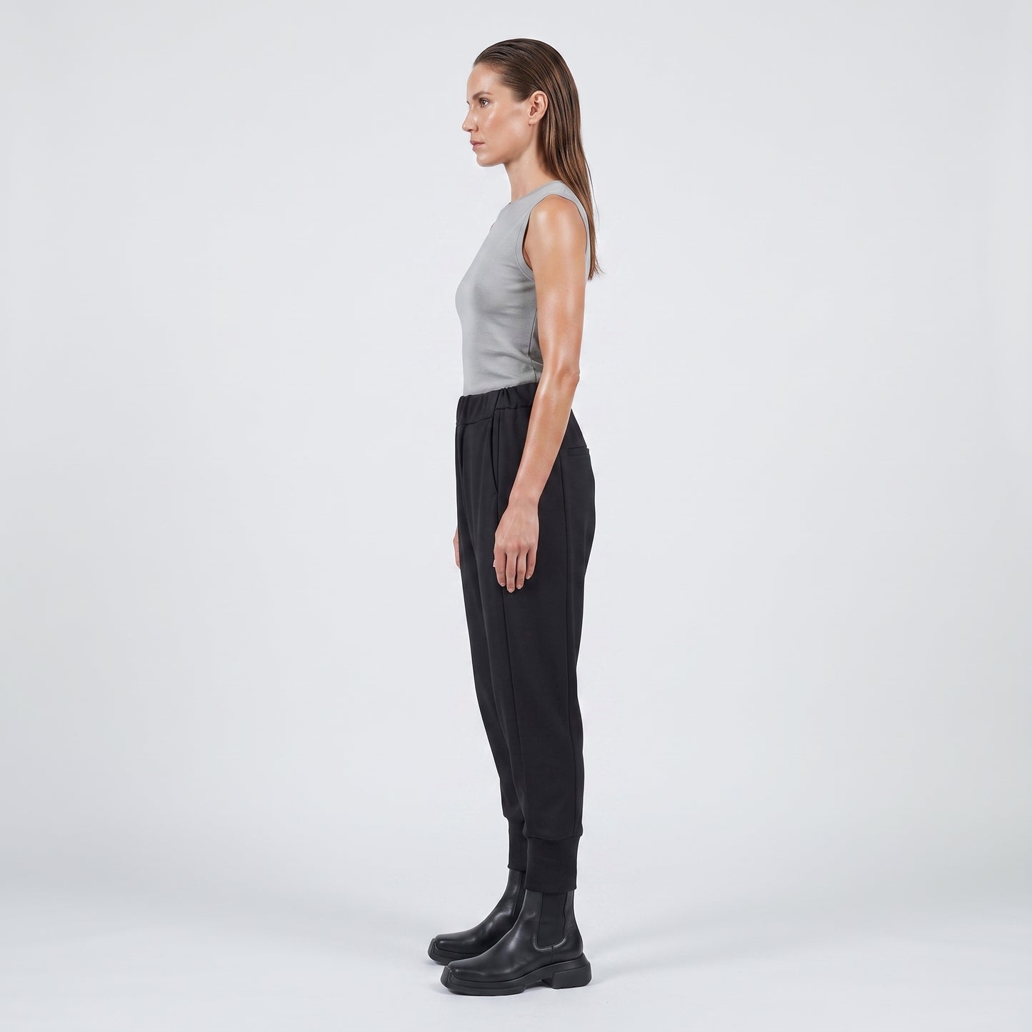 Tailored High-Waisted Black Joggers