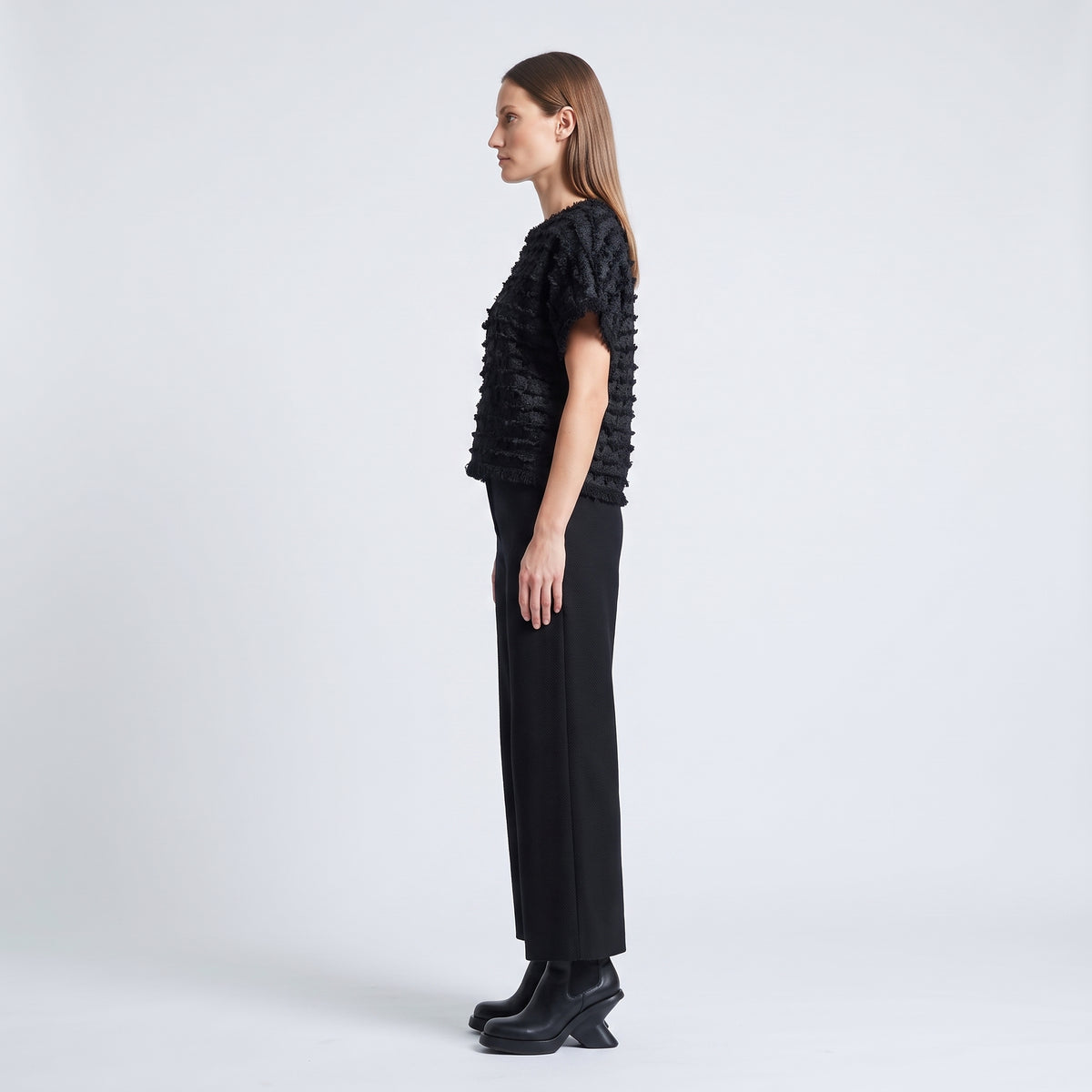 Textured Black Fringed Top