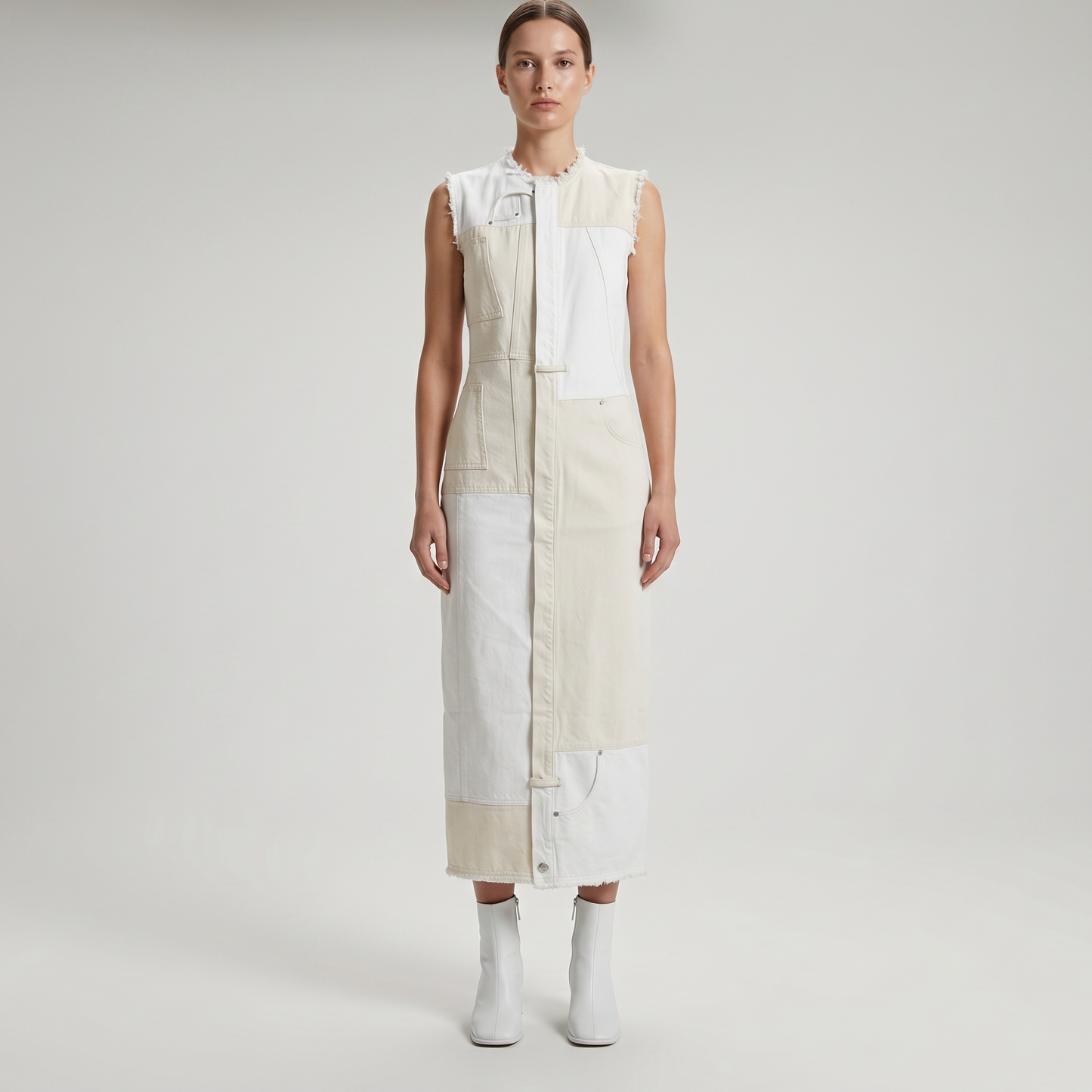 Patchwork Denim Midi Dress