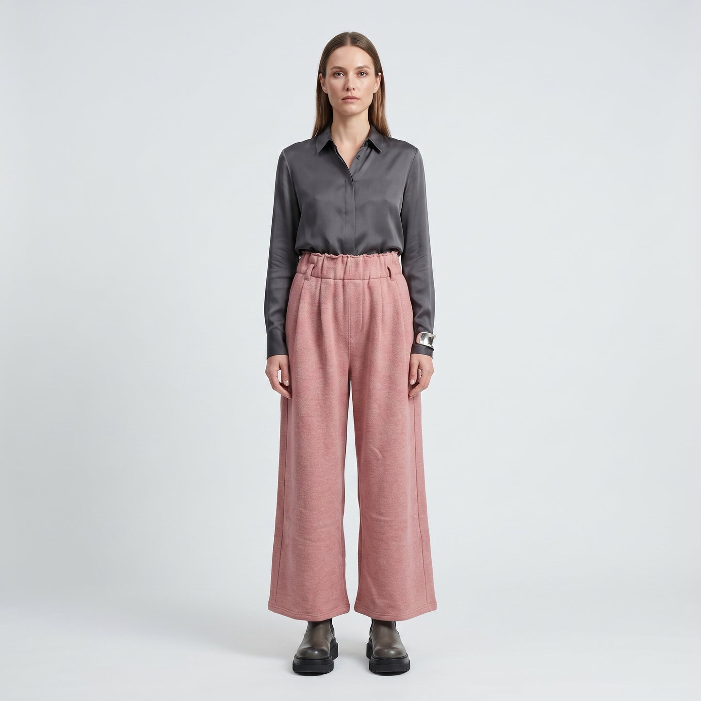 High-Waisted Pleated Dusty Rose Trousers