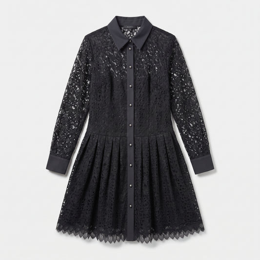 Black Lace Button-Down Dress