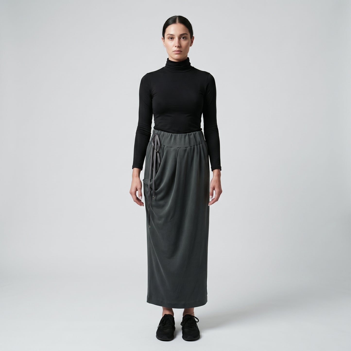 Charcoal Drawstring Midi Skirt