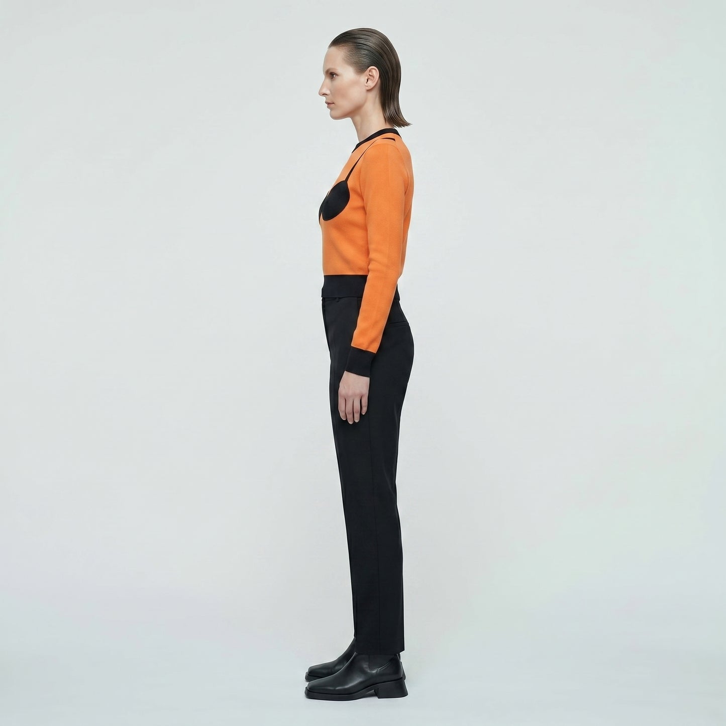 Orange Trompe L'oeil Knit Sweater