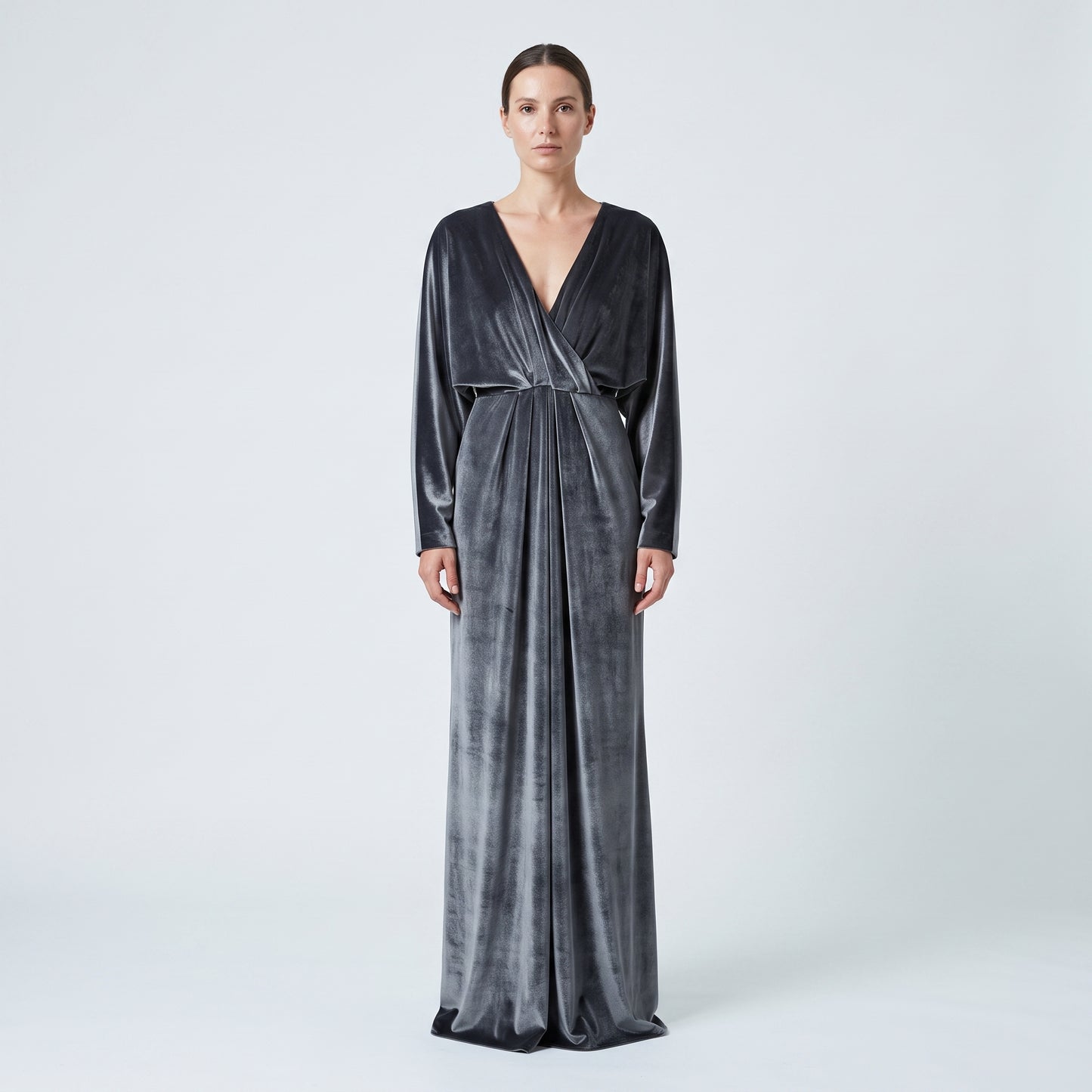 Velvet Draped V-Neck Gown
