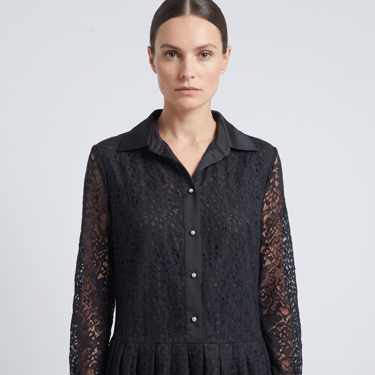 Black Lace Button-Down Dress