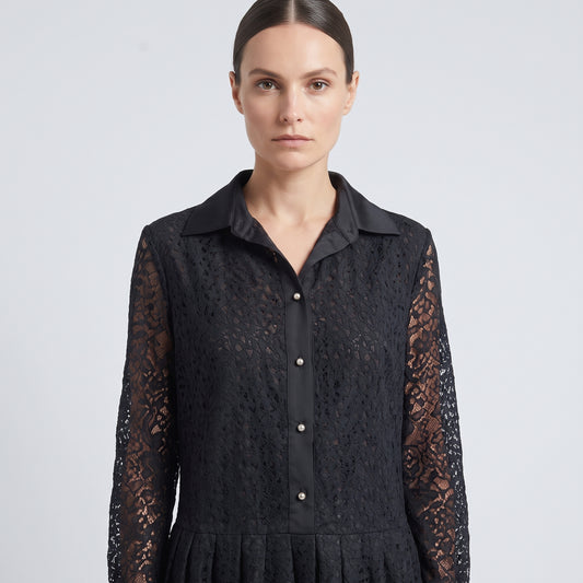 Black Lace Button-Down Dress