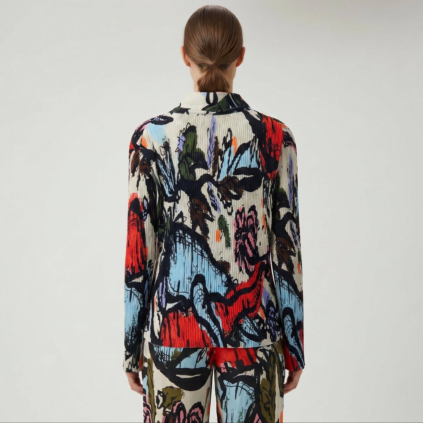 Abstract Print Pleated Jacket