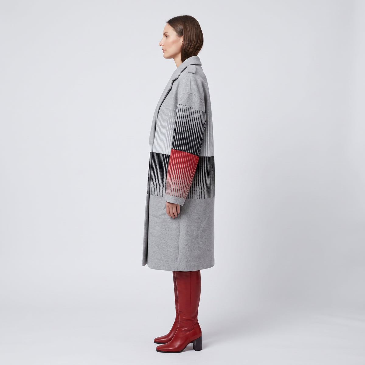 Colorblock Structured Wool Coat