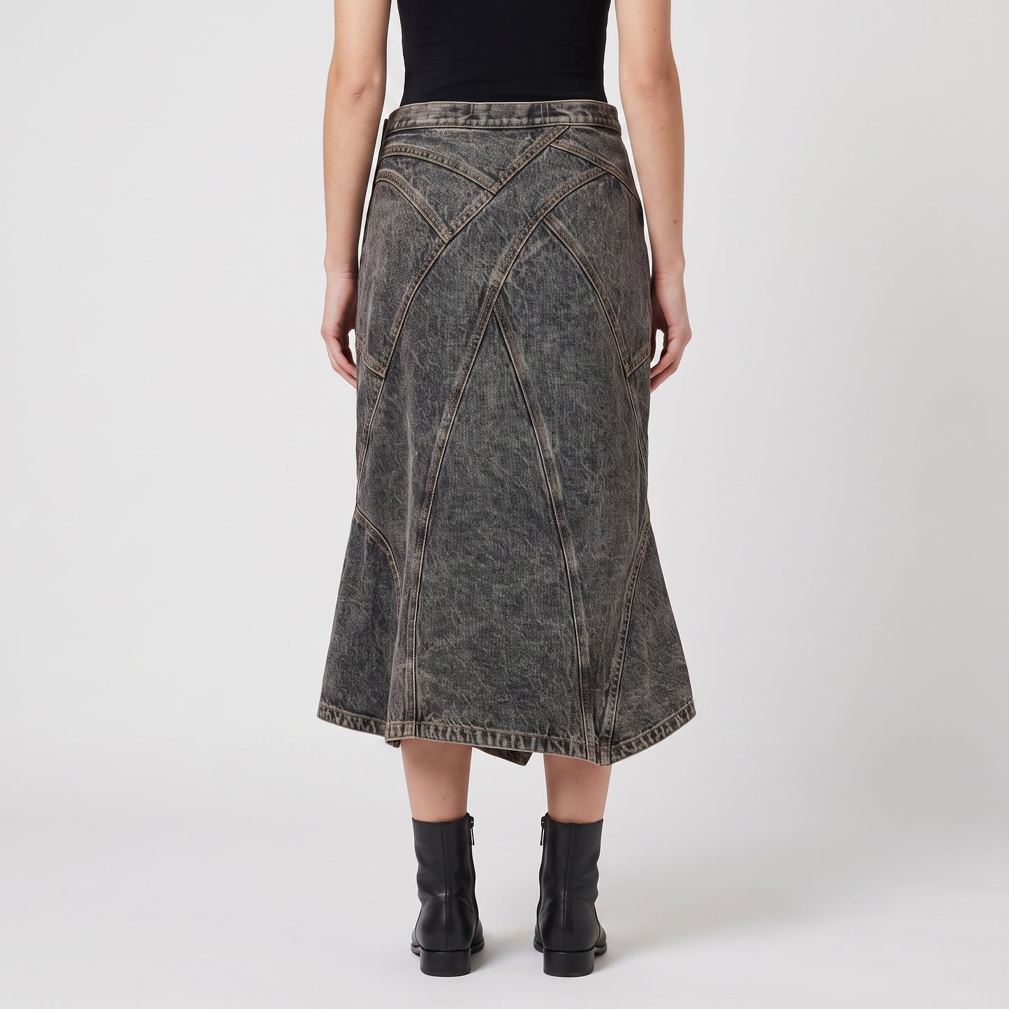 Asymmetric Acid Wash Denim Skirt