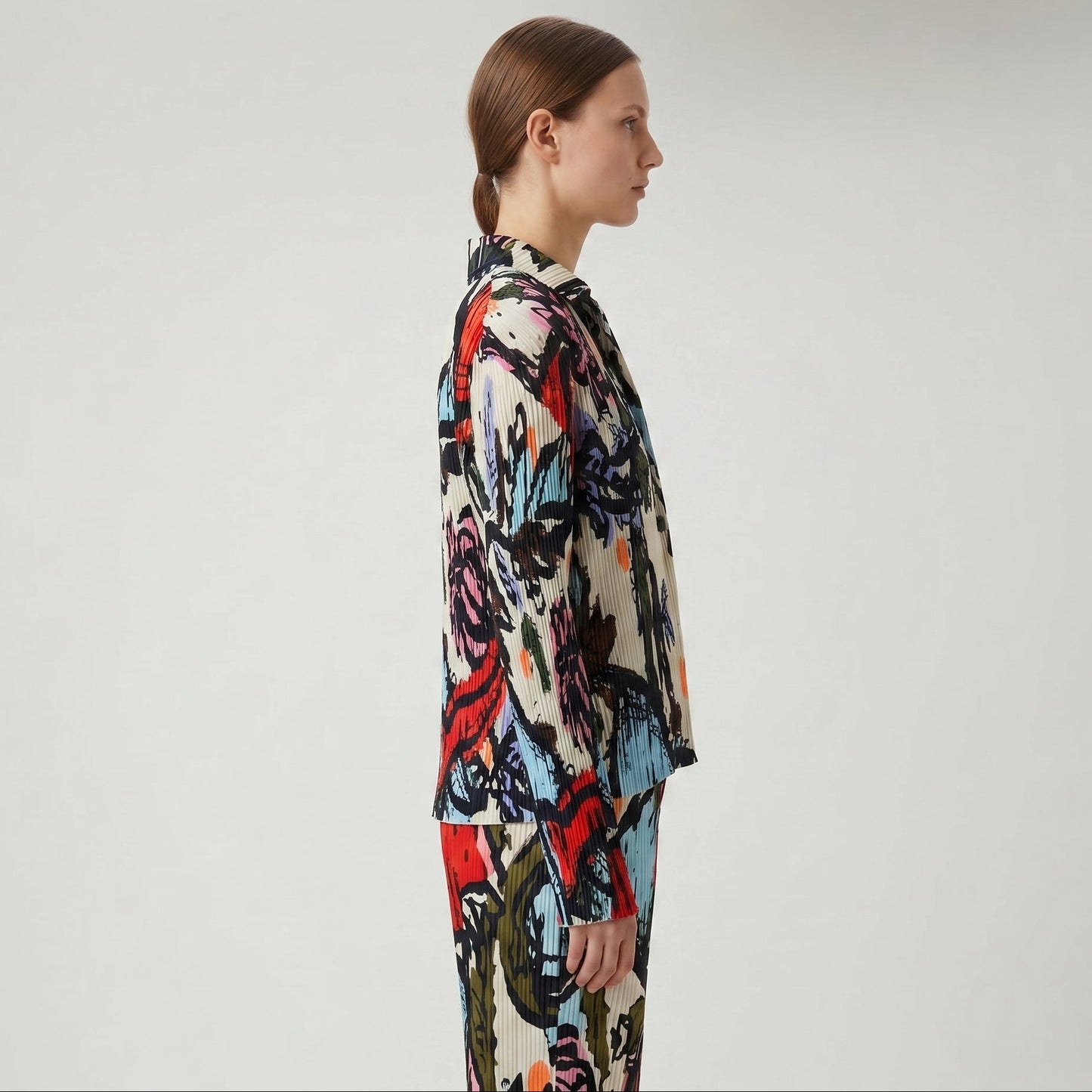 Abstract Print Pleated Jacket