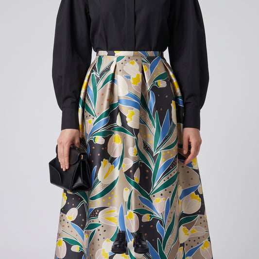 Floral Print Pleated Midi Skirt