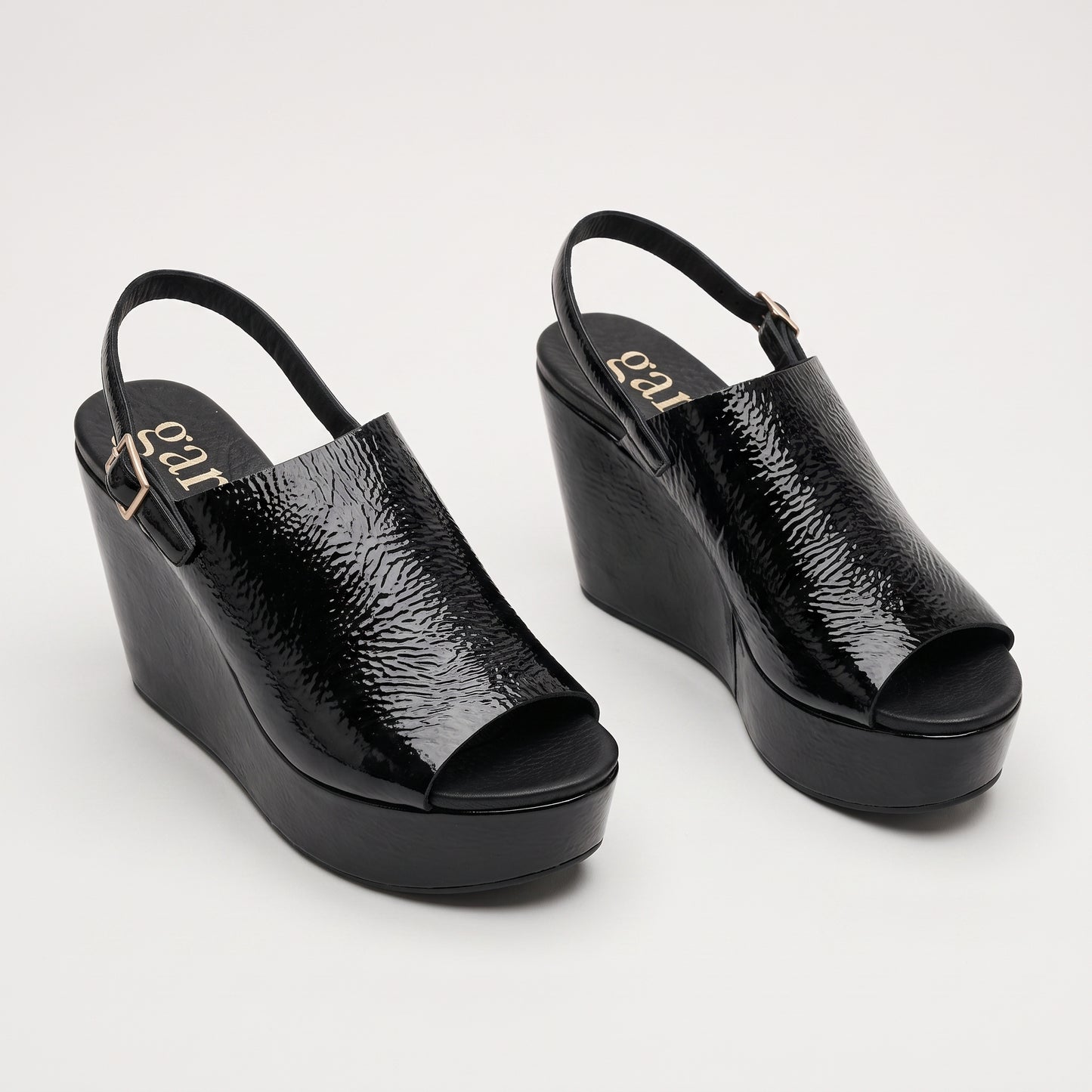 Black Patent Leather Platform Wedges