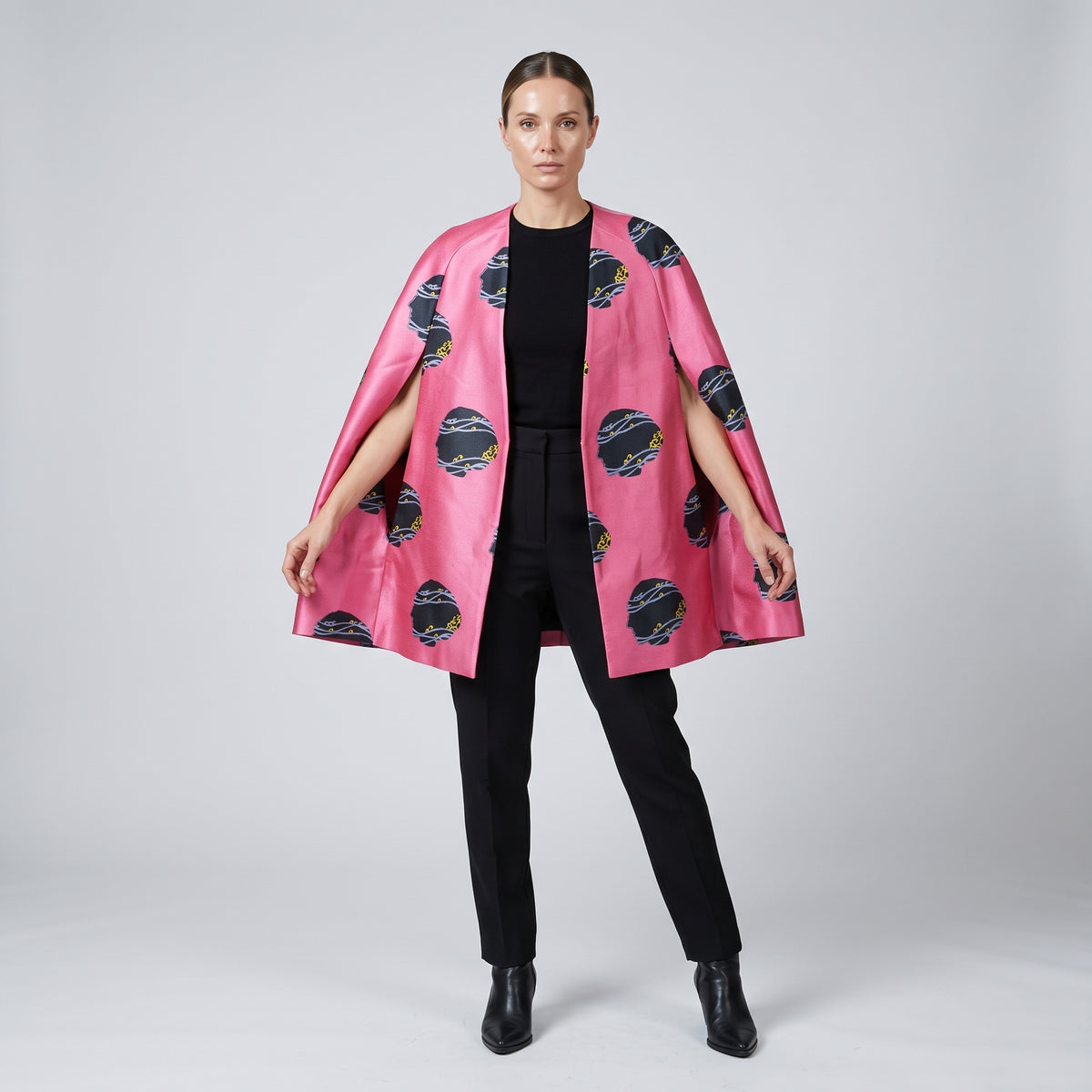 Graphic Print Pink Cape Jacket