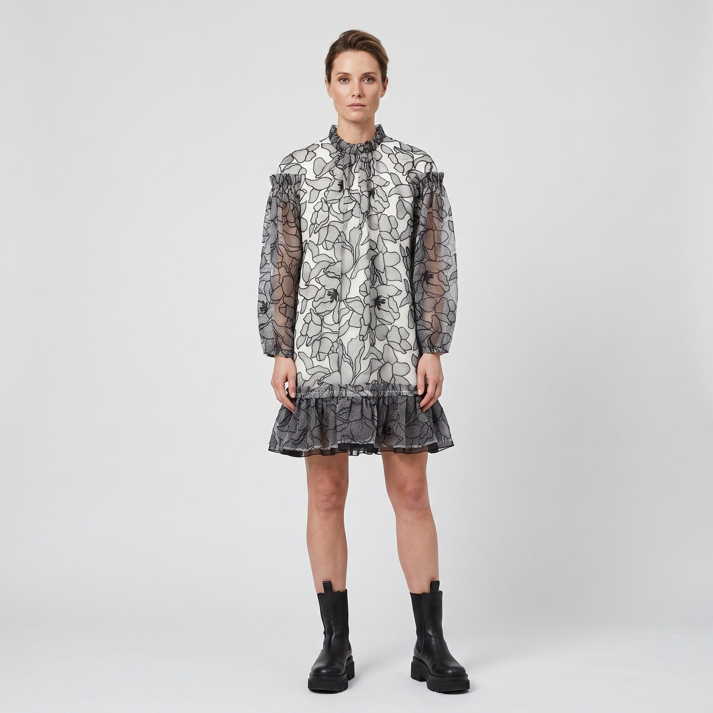 Floral Embroidered Ruffle Mini Dress