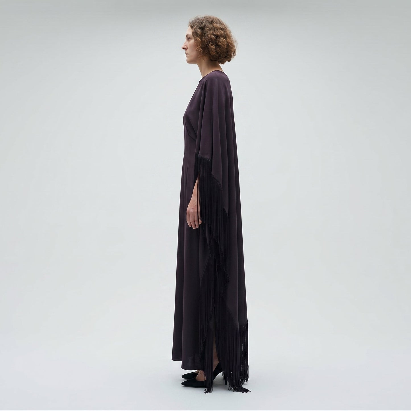Fringed Dark Purple Kaftan Dress