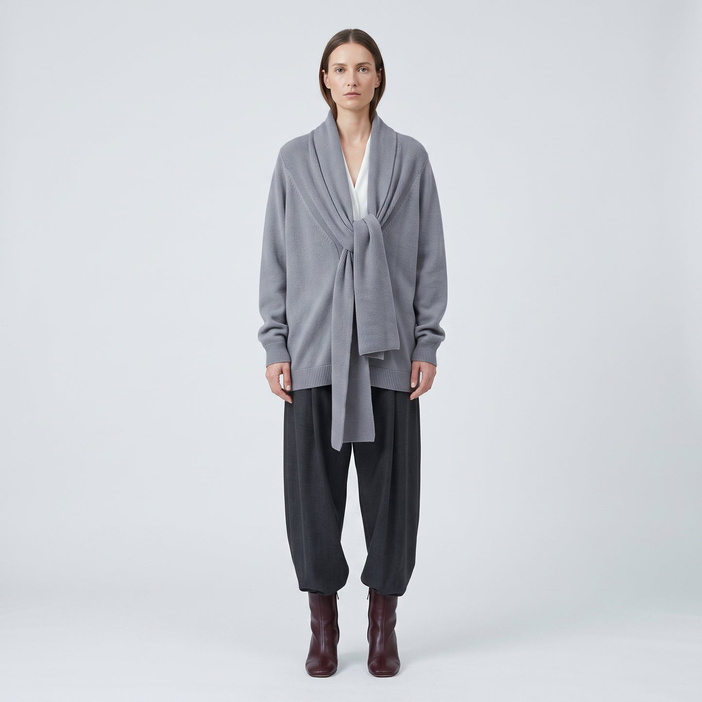 Grey Shawl Collar Cardigan