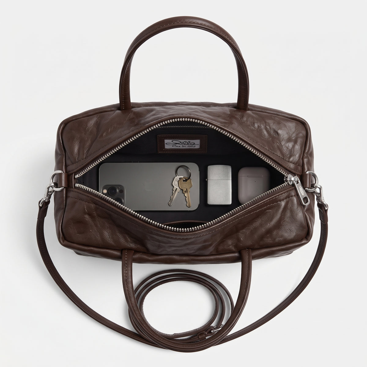 Crinkled Leather Duffle Bag
