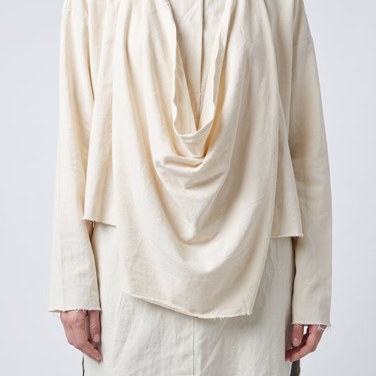 Draped Cowl Neck Cotton Top