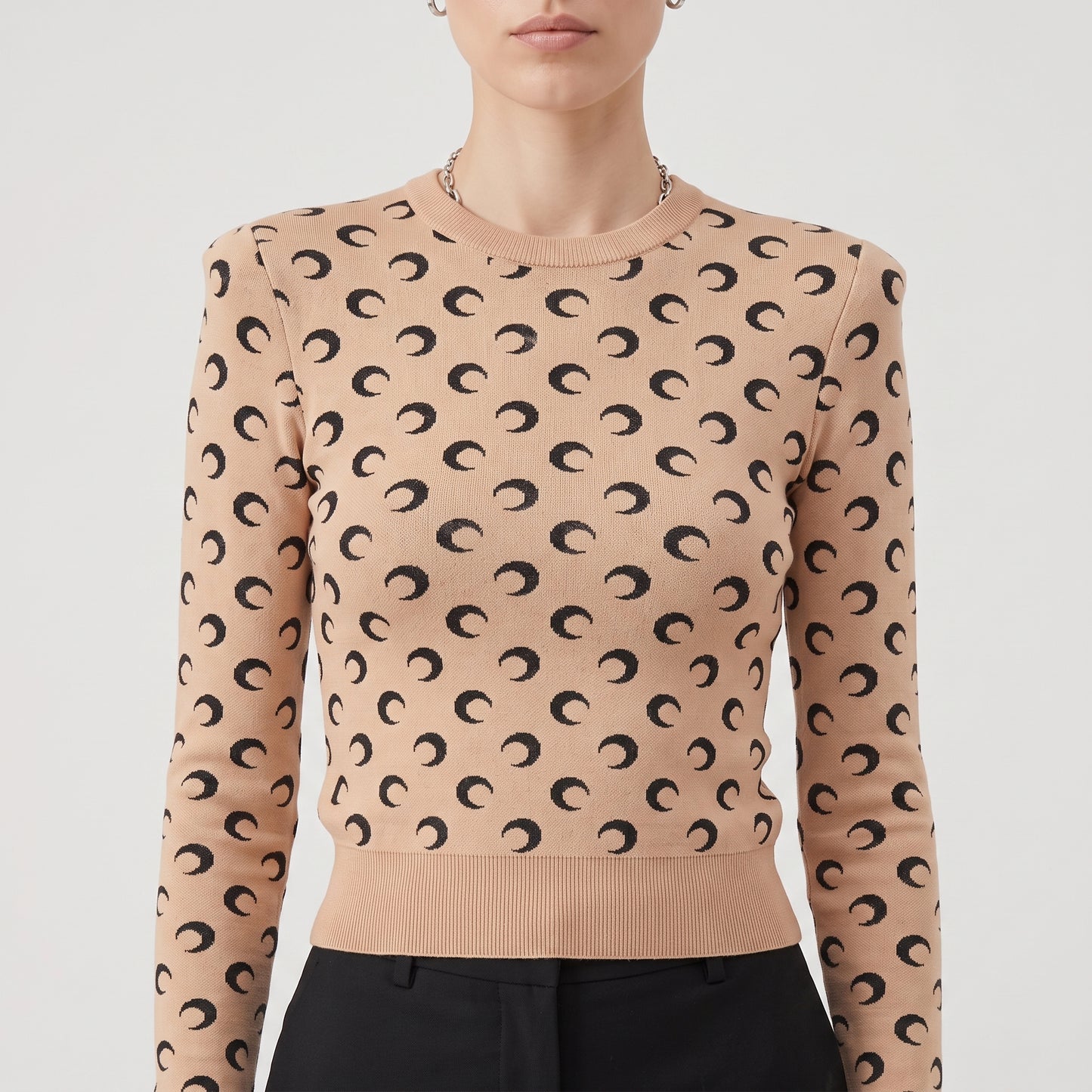 Crescent Moon Jacquard Knit Sweater