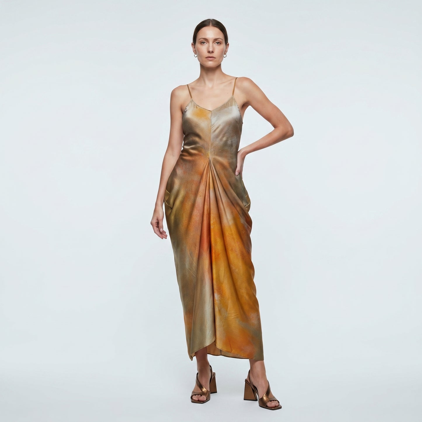 Abstract Print Satin Slip Dress