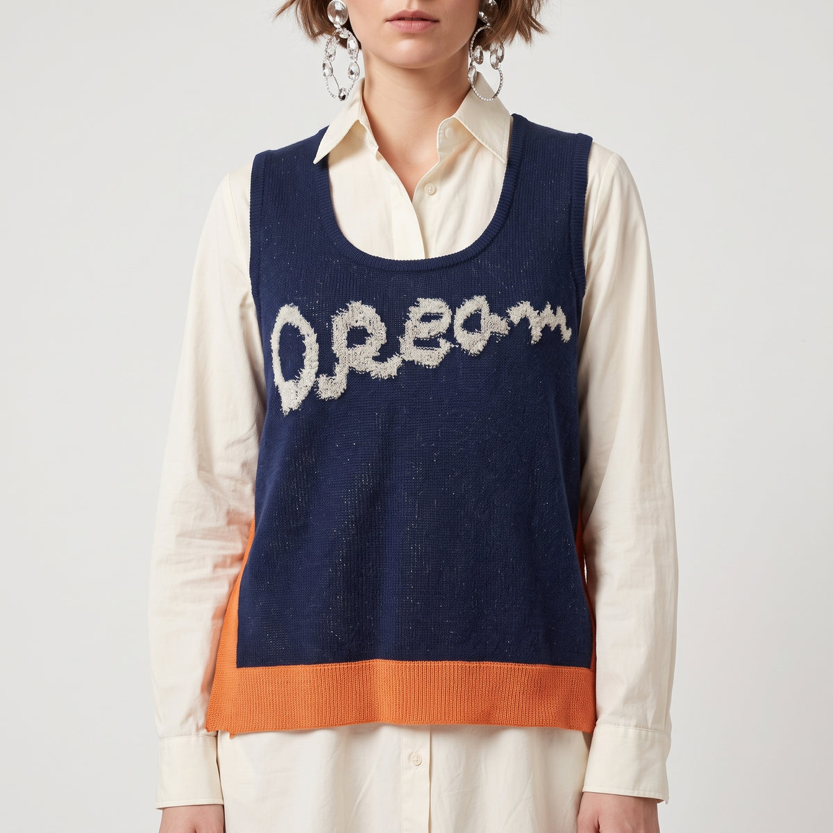 Layered Knit Vest Shirt Dress