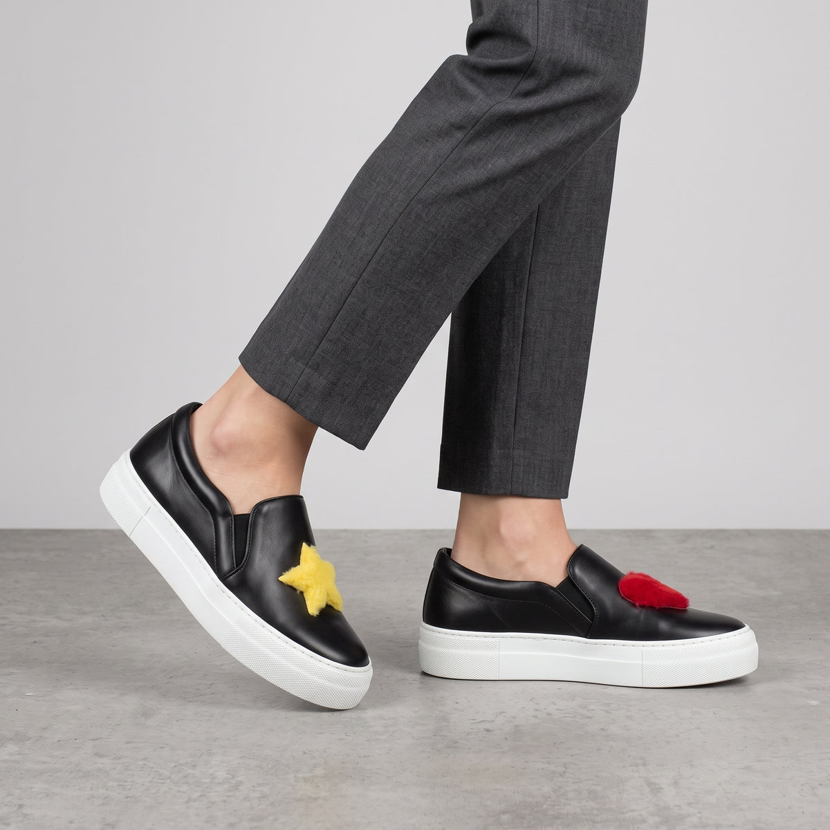Star Applique Leather Slip-Ons