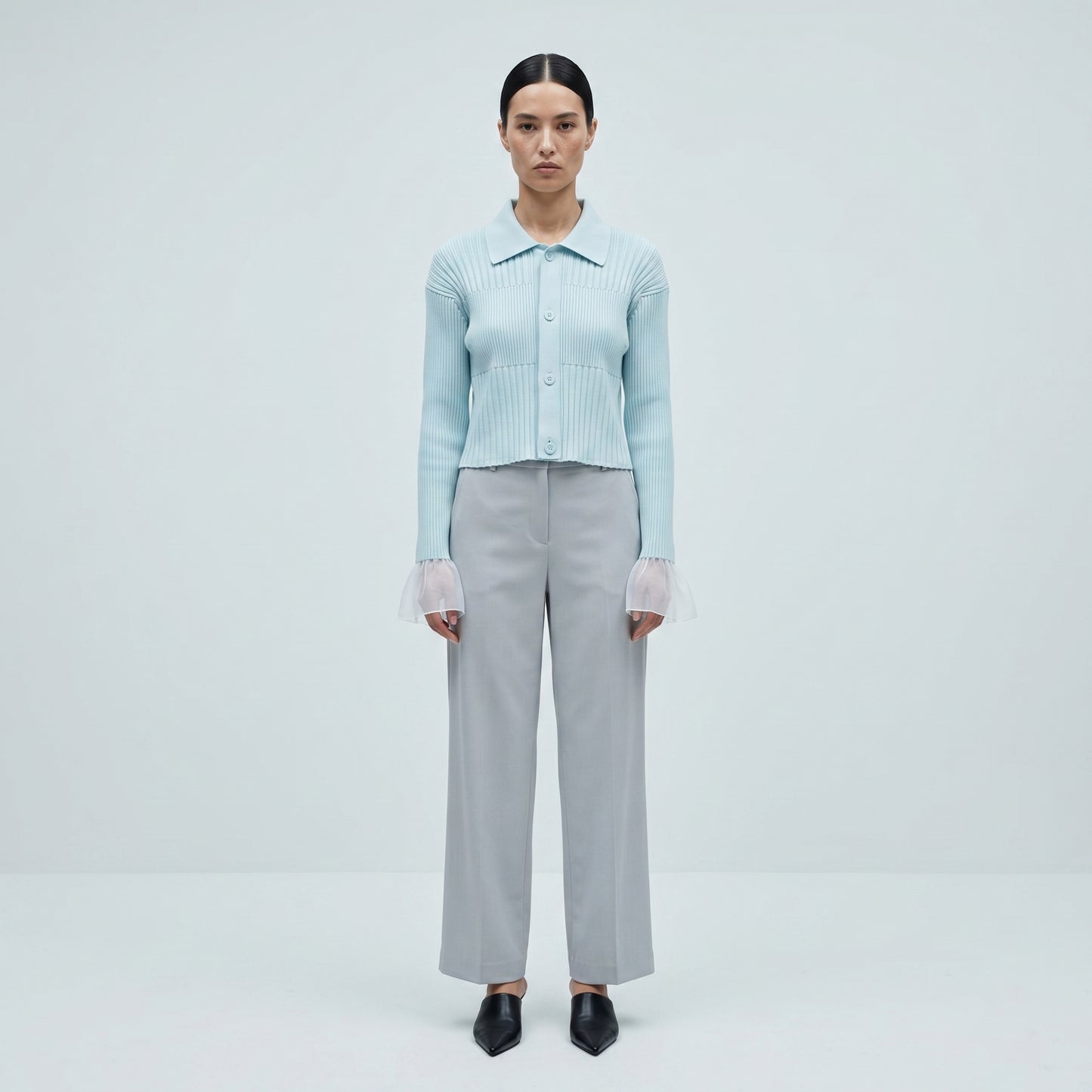 Ribbed Collared Knit Cardigan