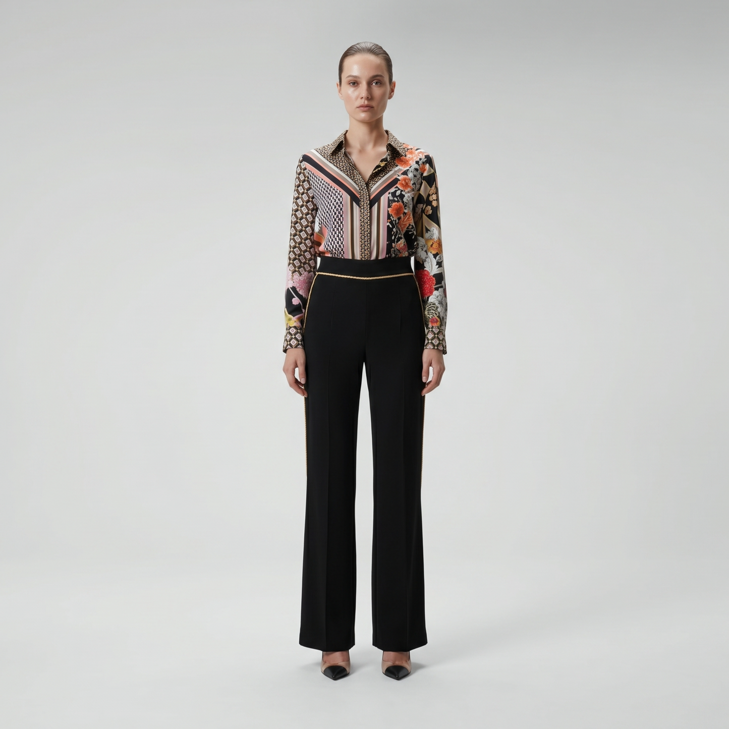 Piped High-Rise Trousers