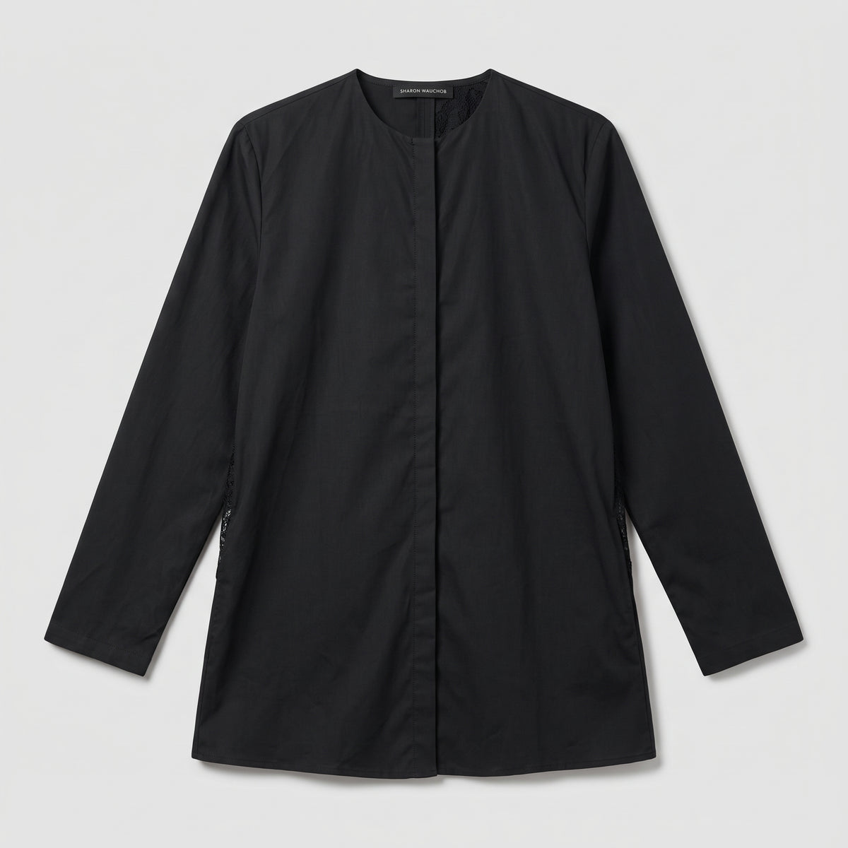 Minimalist Black Collarless Cotton Blouse