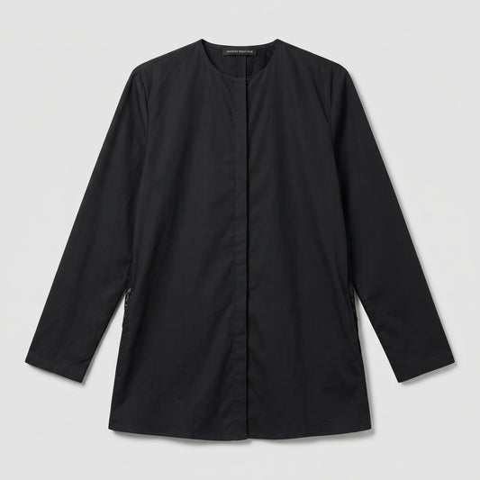 Minimalist Black Collarless Cotton Blouse