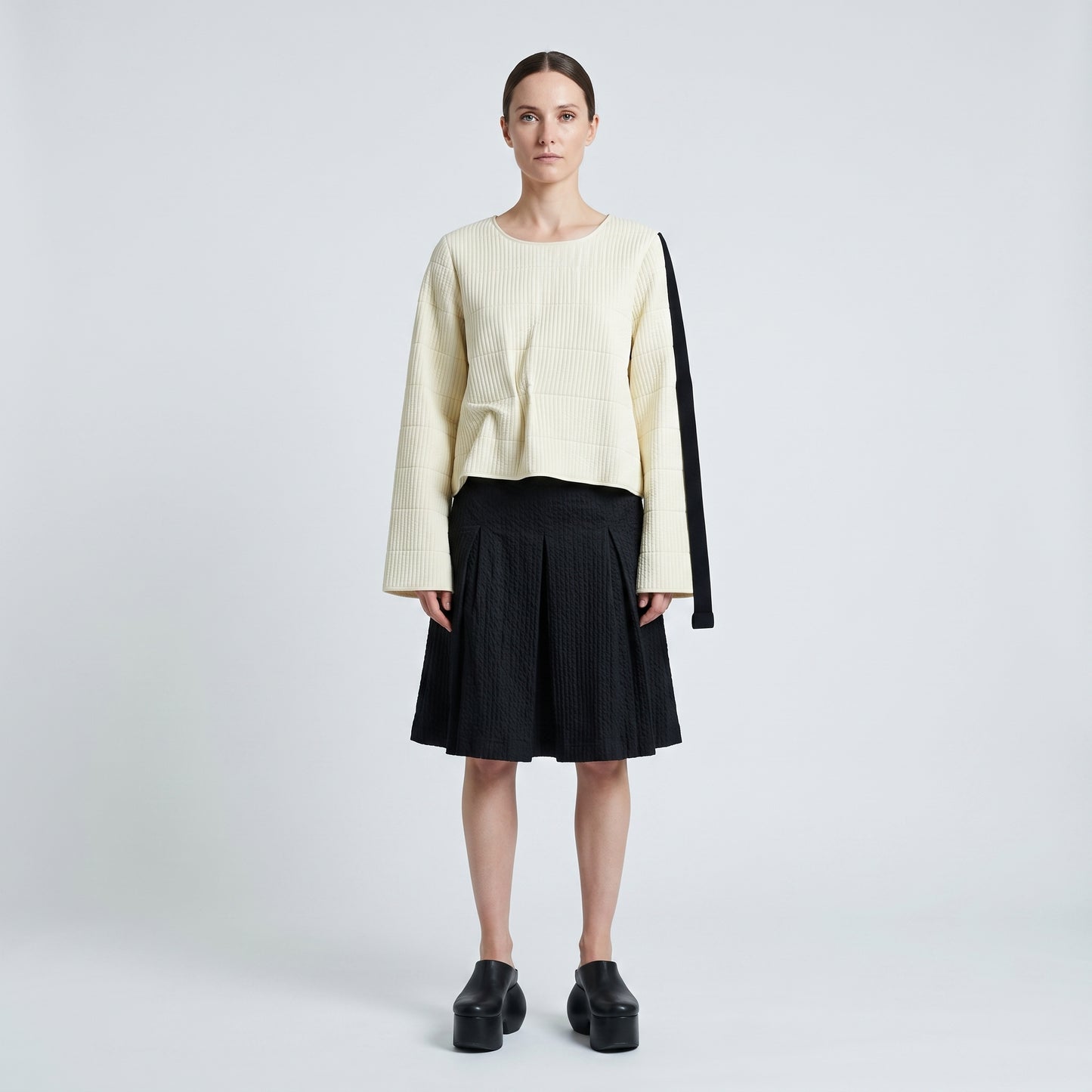 Quilted Contrast Sleeve Crop Top