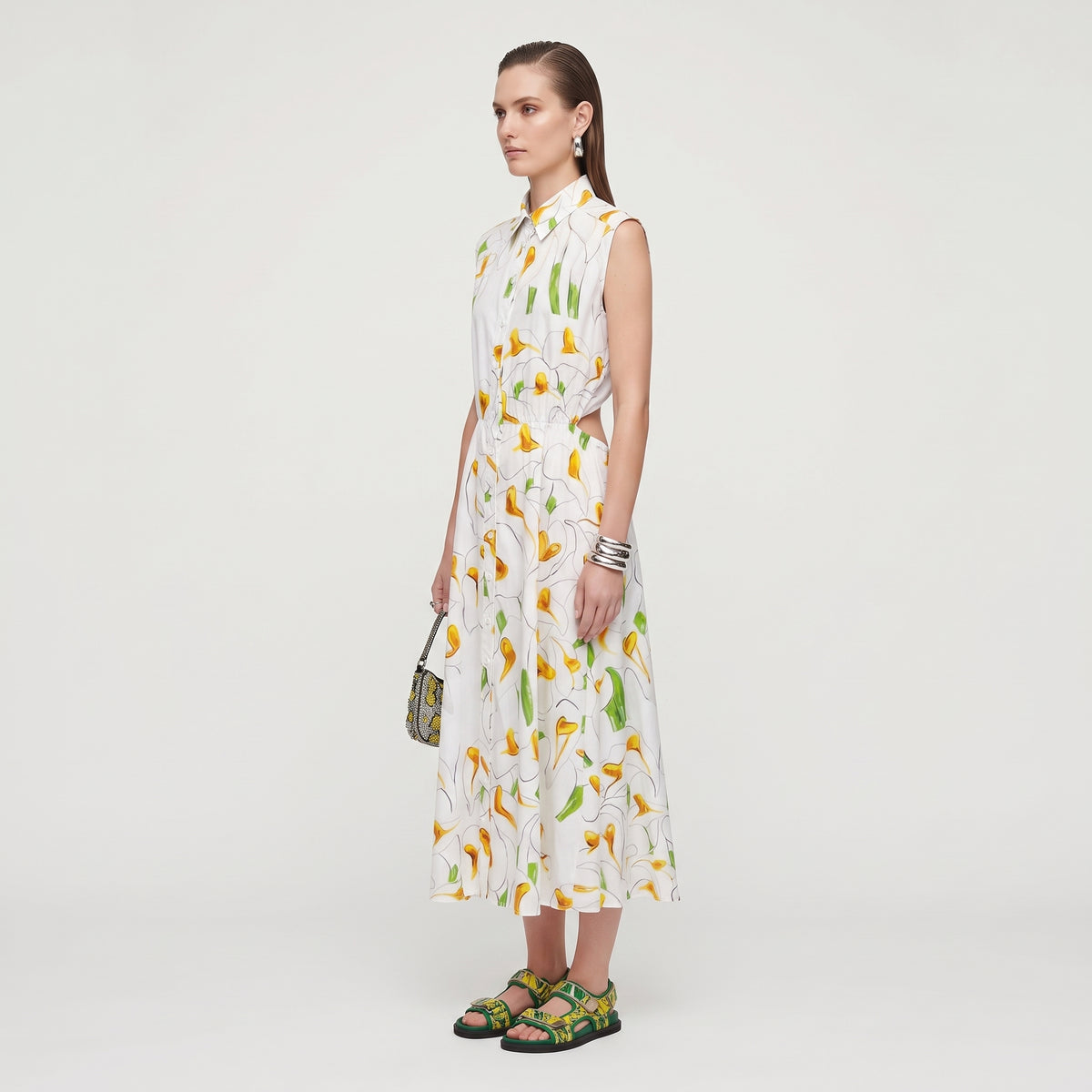 Floral Print Sleeveless Shirt Dress