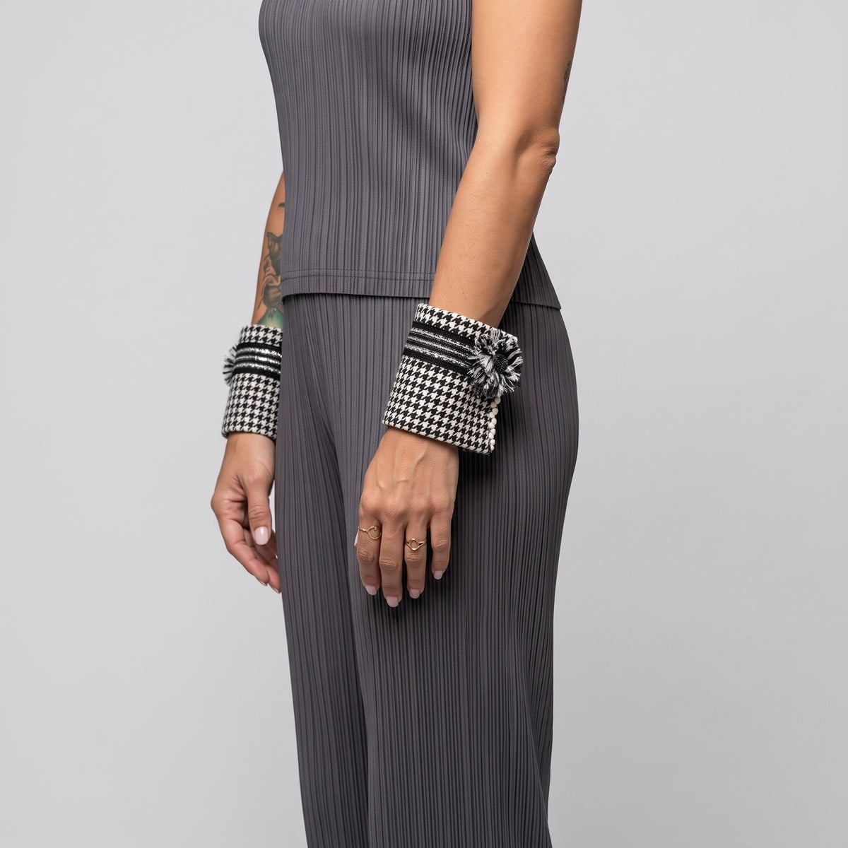 Houndstooth Embellished Fabric Cuffs