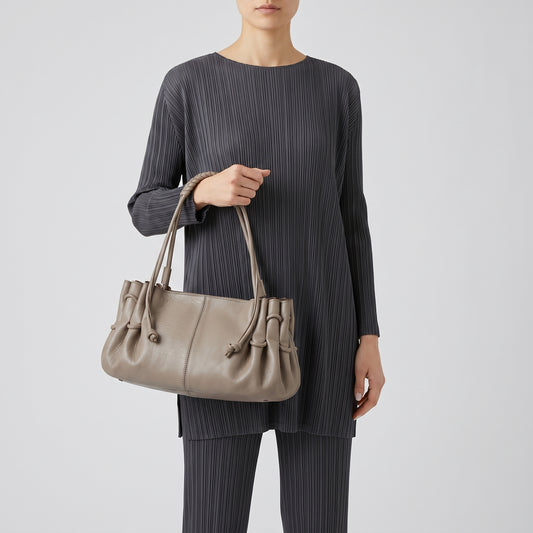 Ruched Leather Braided Shoulder Bag