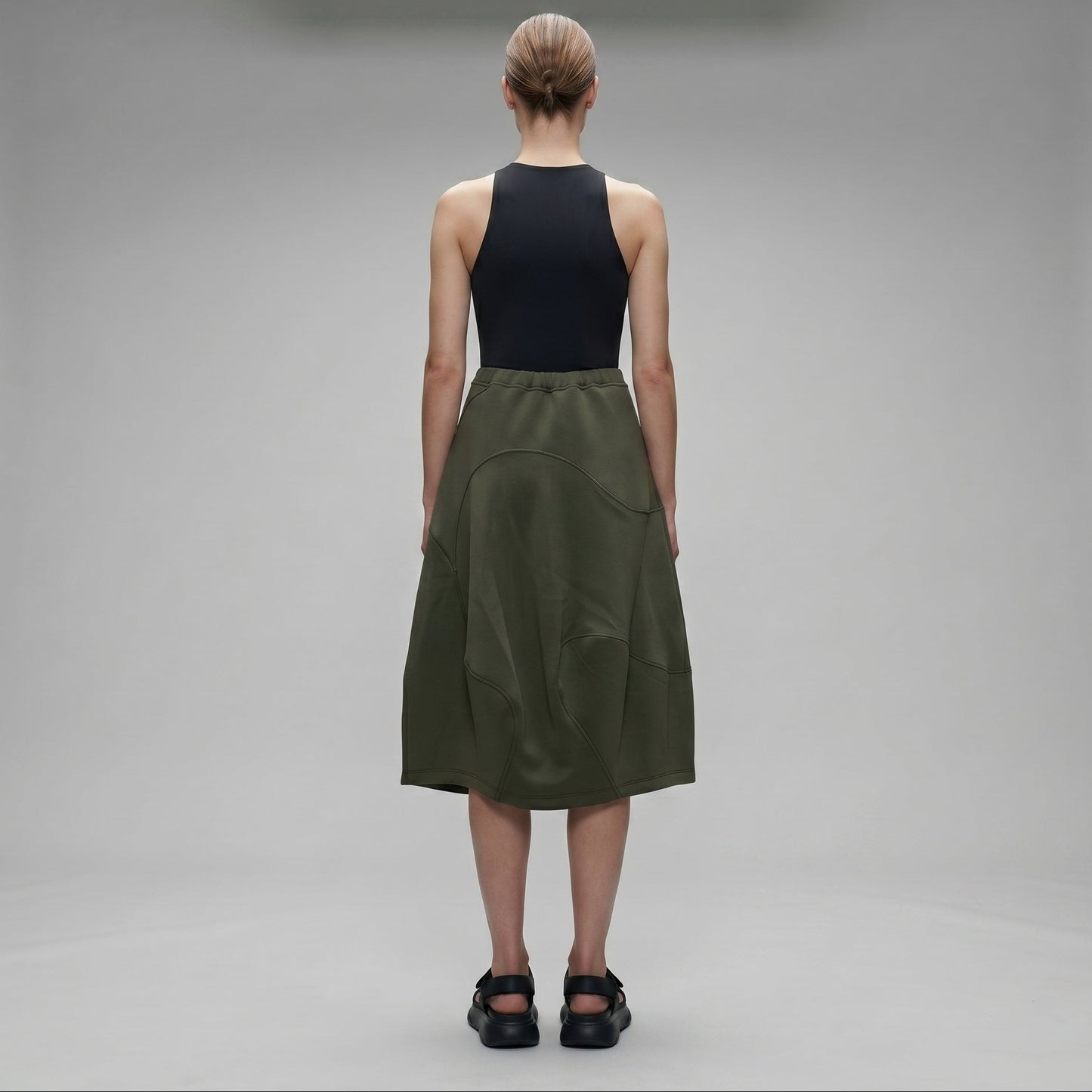 Sculptural Olive Midi Skirt
