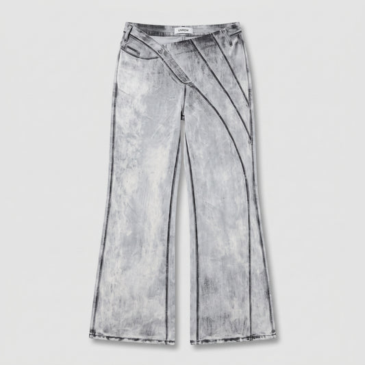 Asymmetric Acid Wash Wide Jeans