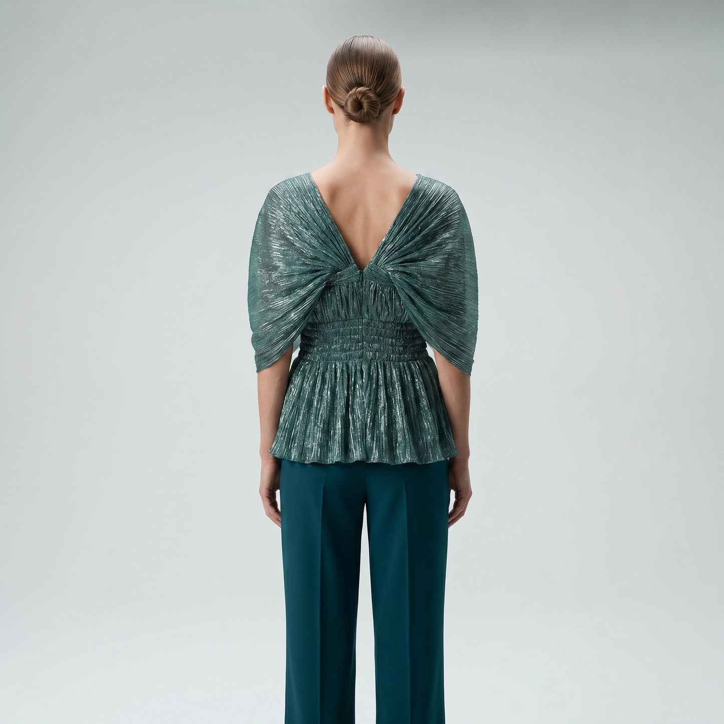 Metallic Pleated Flutter Sleeve Top