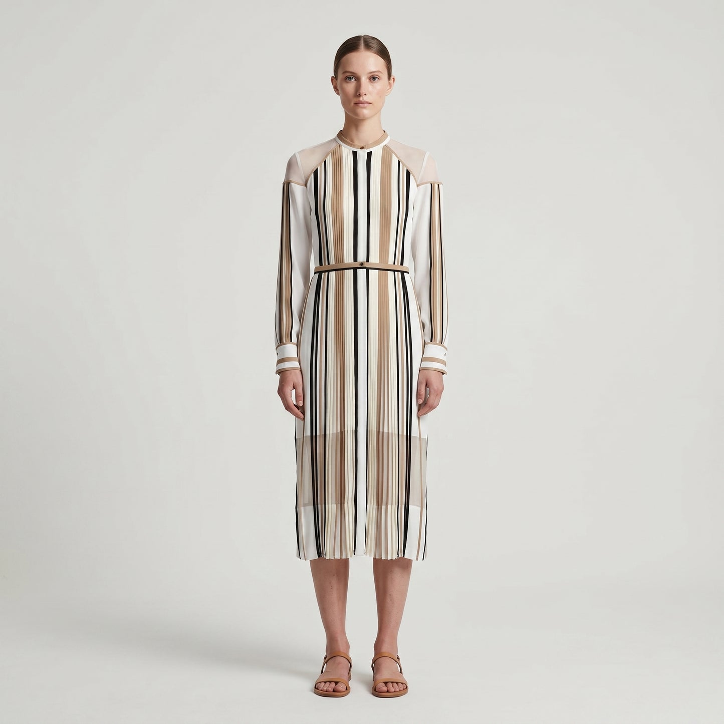 Striped Pleated Midi Shirt Dress