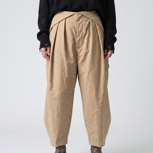 Pleated High-Waisted Beige Trousers