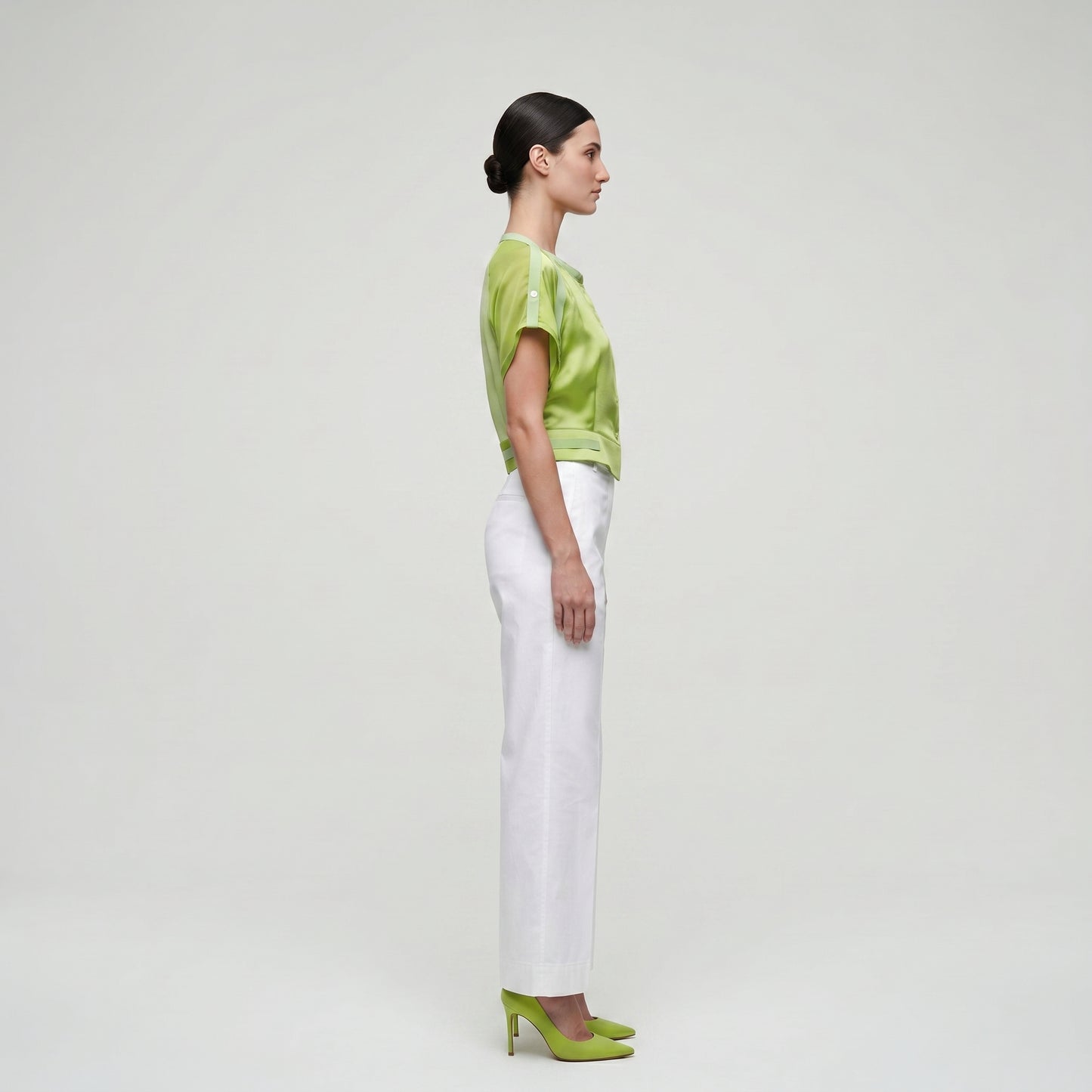 Vibrant Lime Satin Buttoned Top