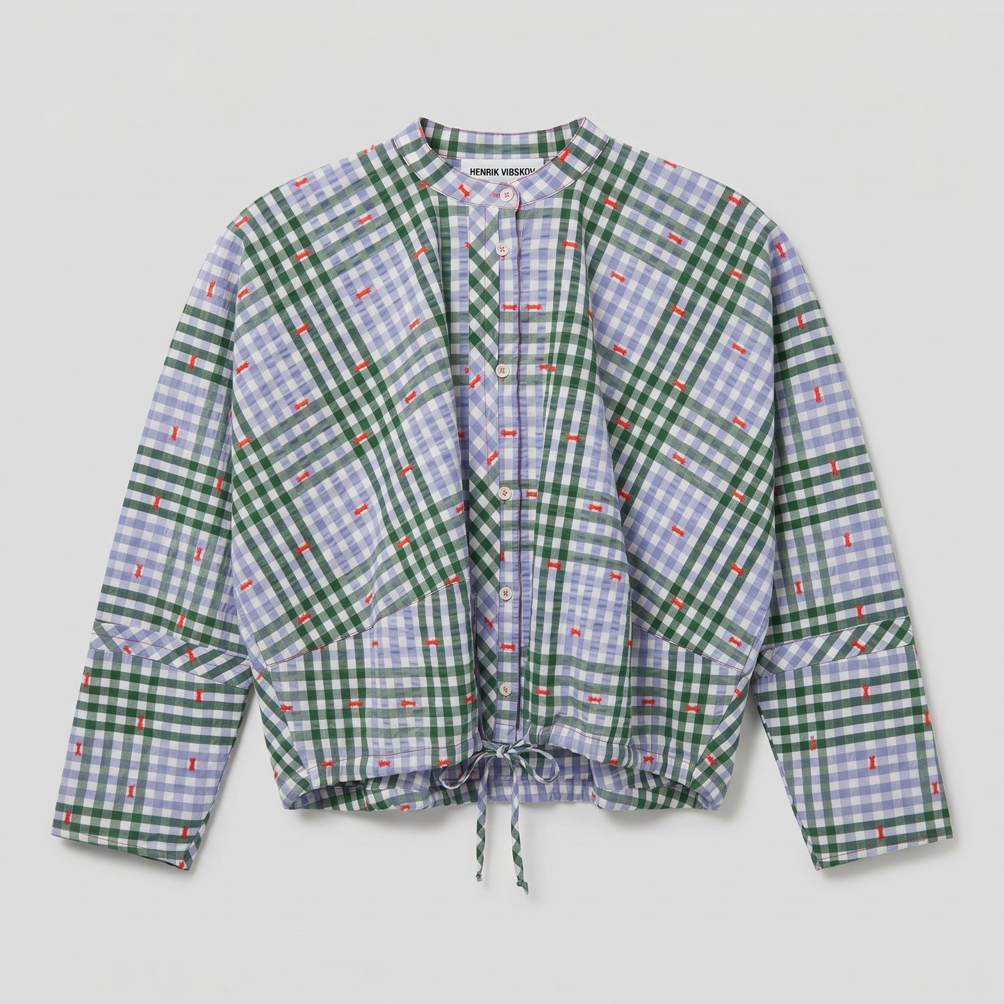 Checked Checkered Drawstring Blouse