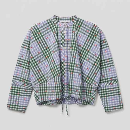 Checked Checkered Drawstring Blouse