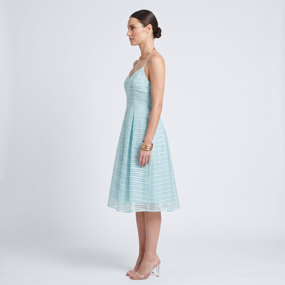 Pleated Striped Pastel A-Line Dress