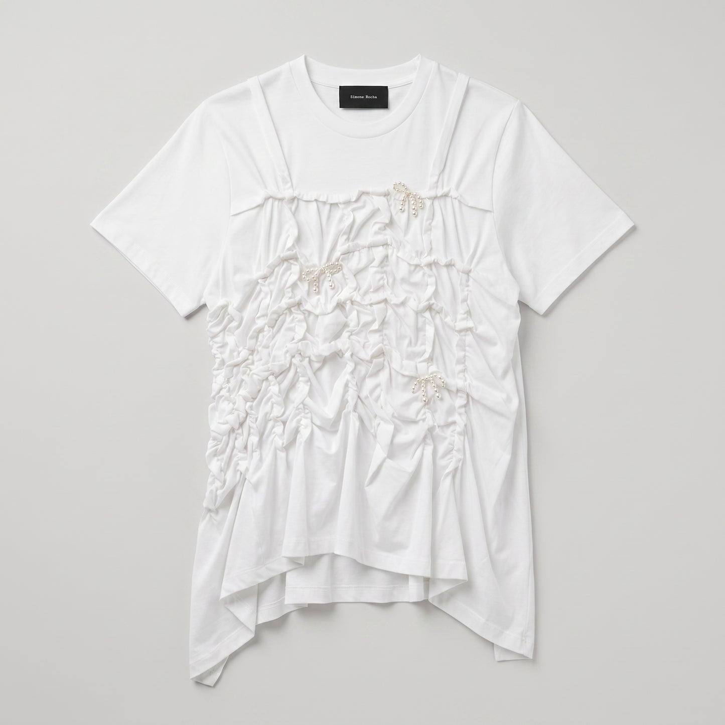 Ruched Embellished Cotton Tee