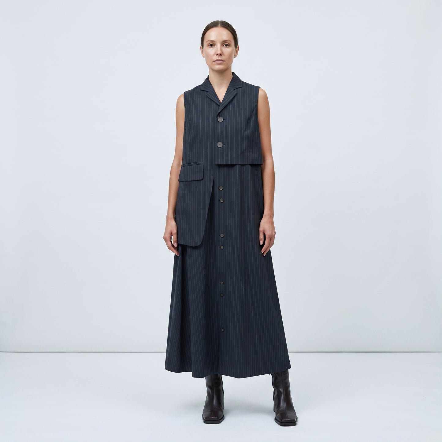 Tailored Pinstripe Sleeveless Coat
