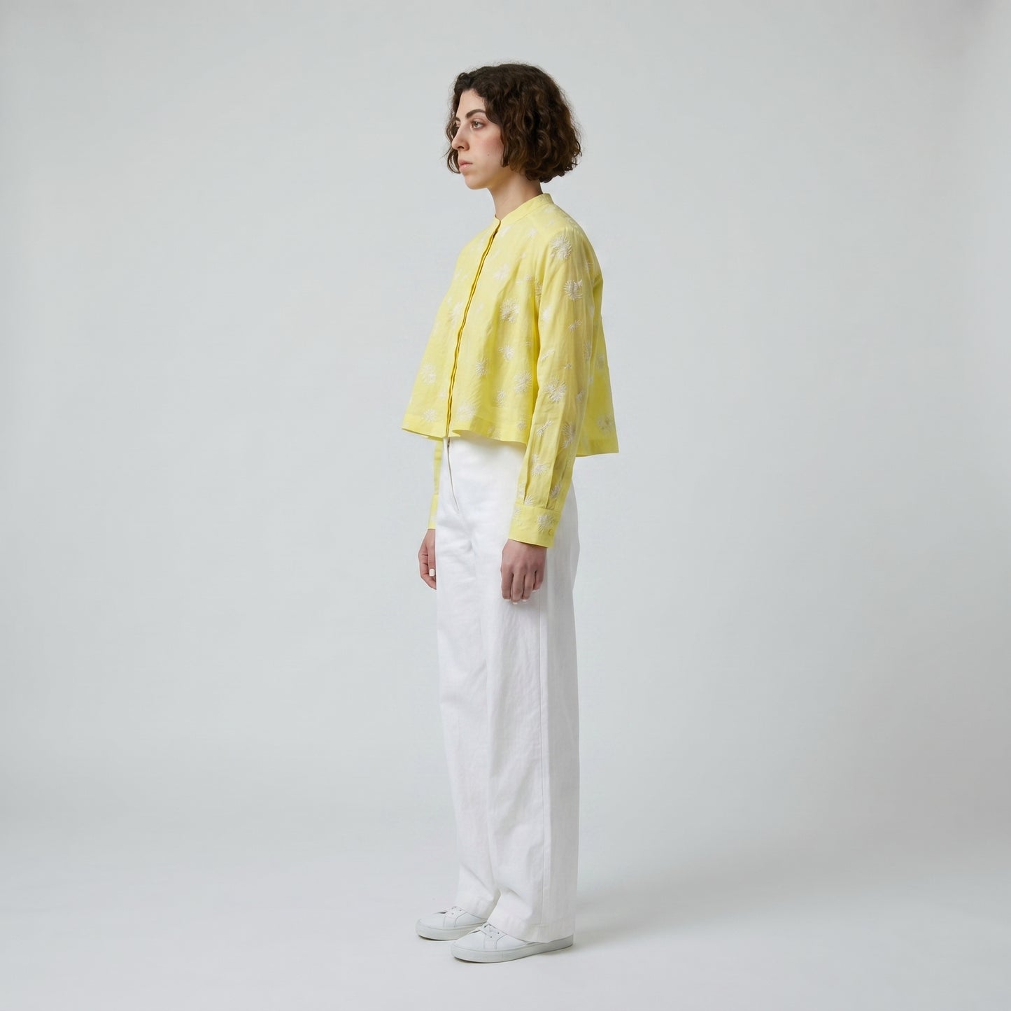 Embroidered Yellow Cropped Shirt